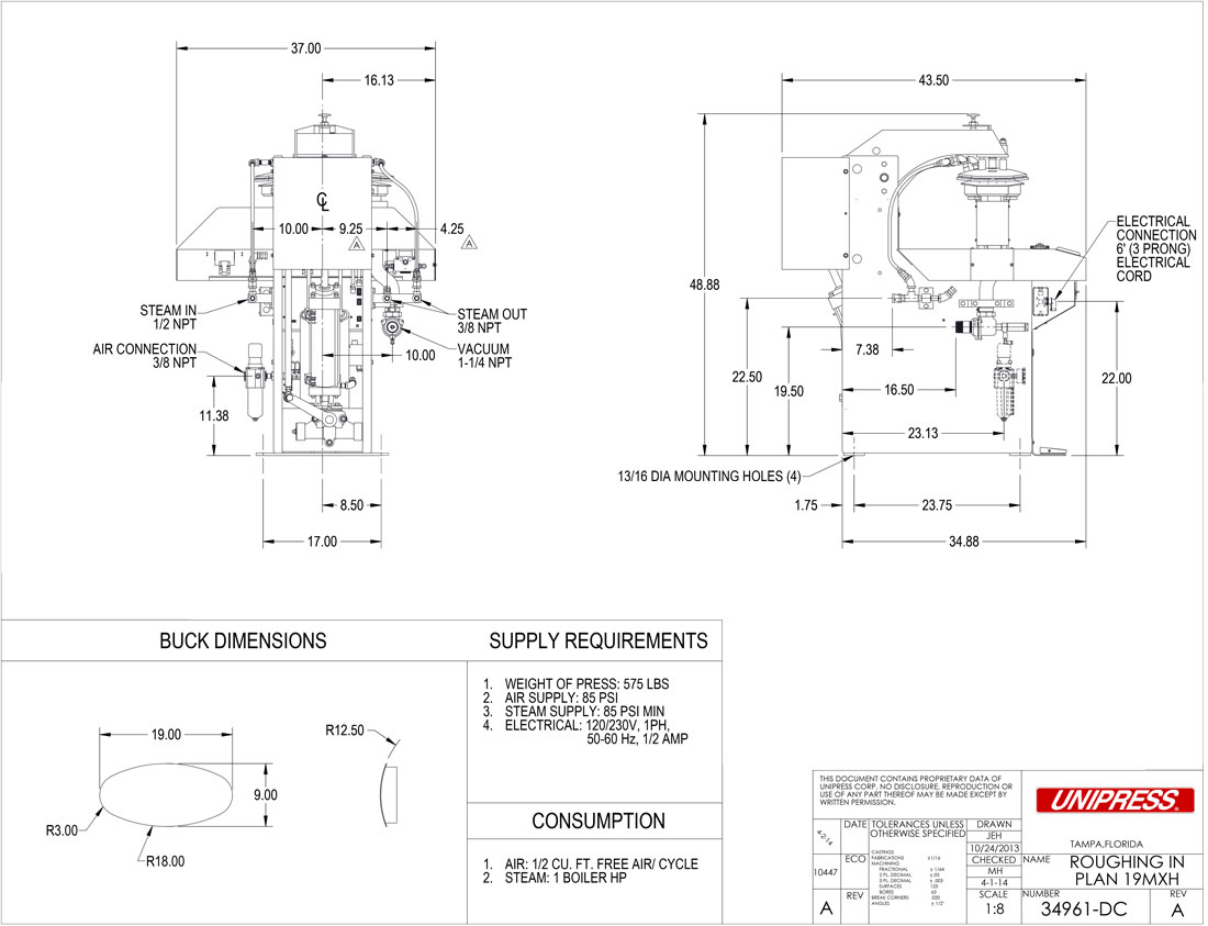 19MXH Roughing-In Drawing