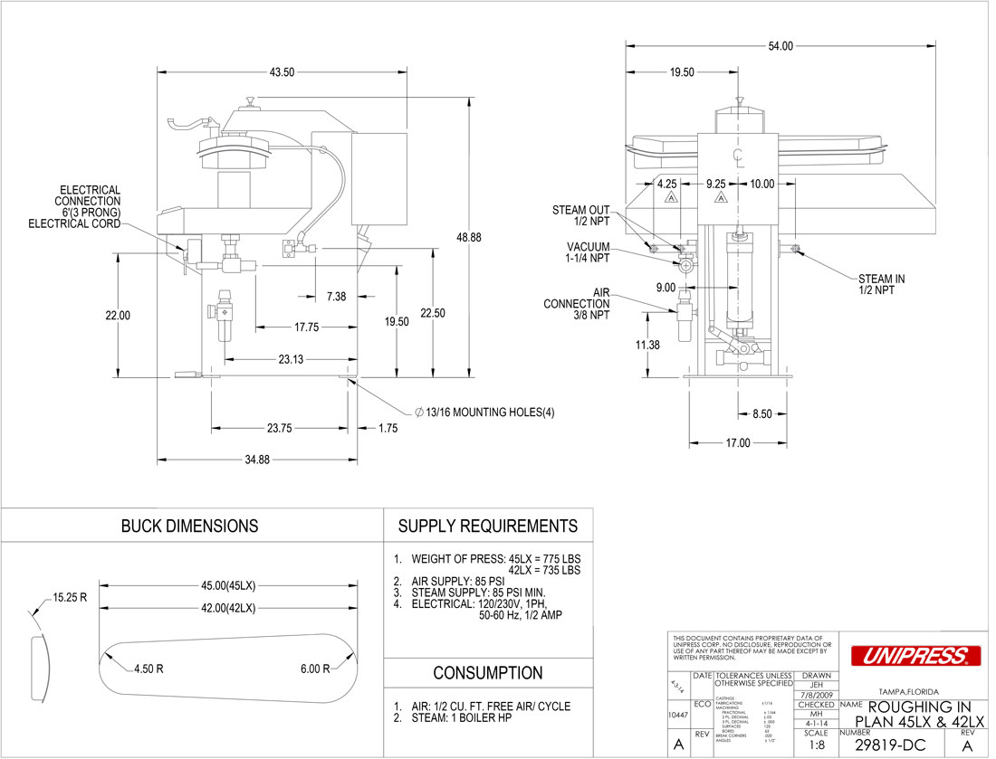 42LX Roughing-In Drawing