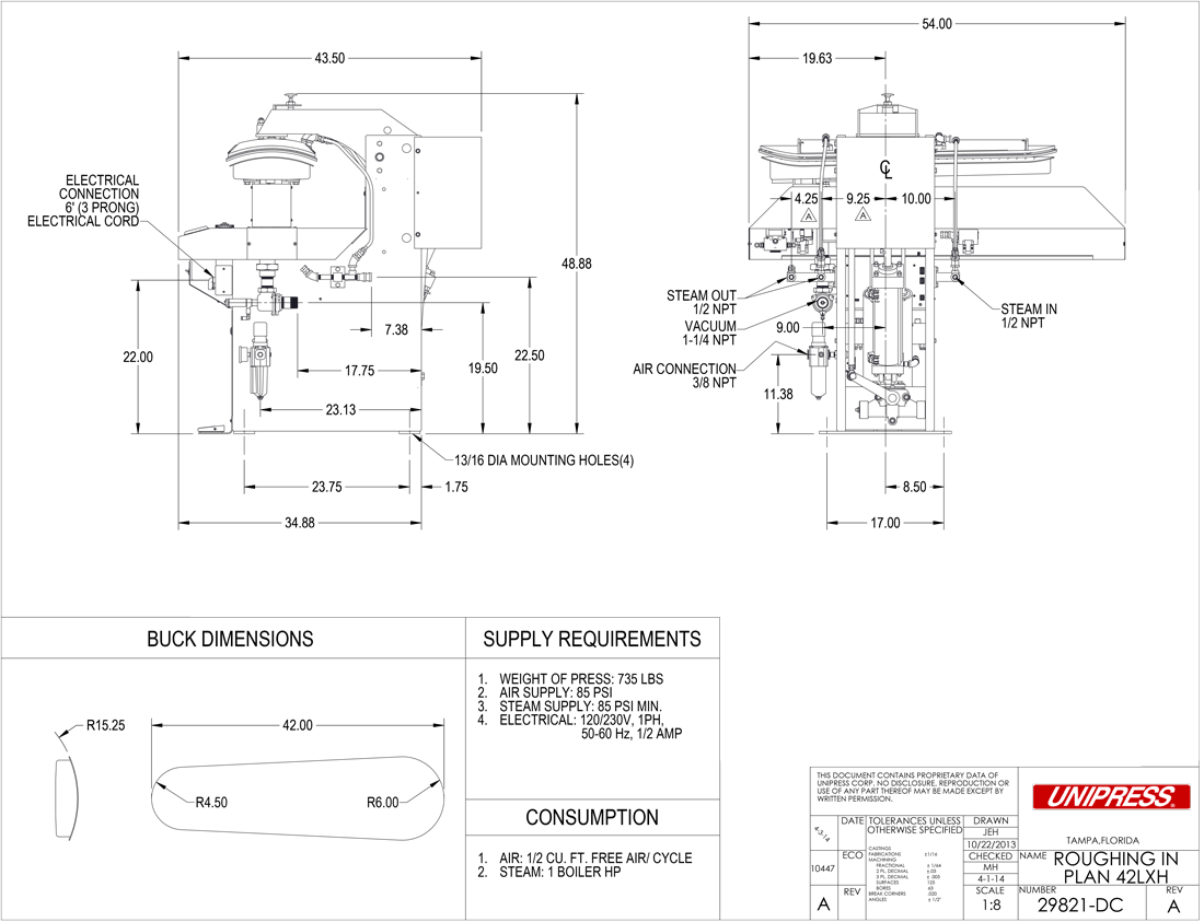 42LXH Roughing-In Drawing