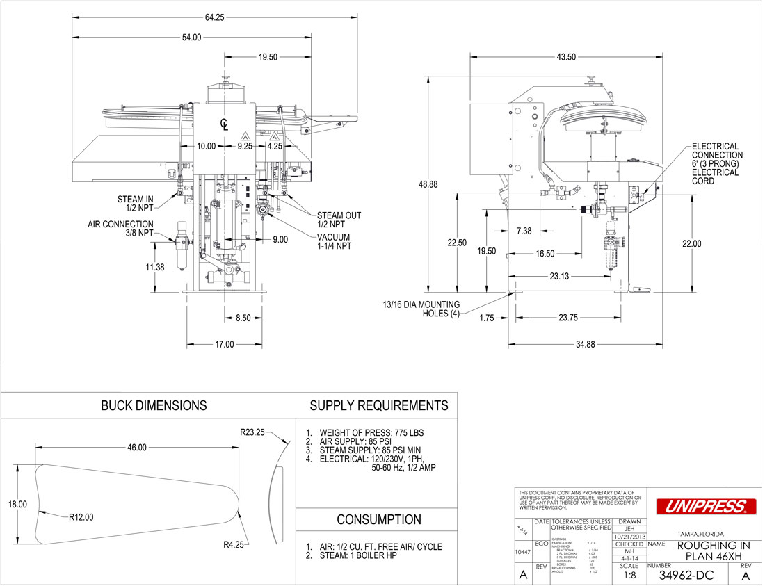 46XH Roughing-In Drawing