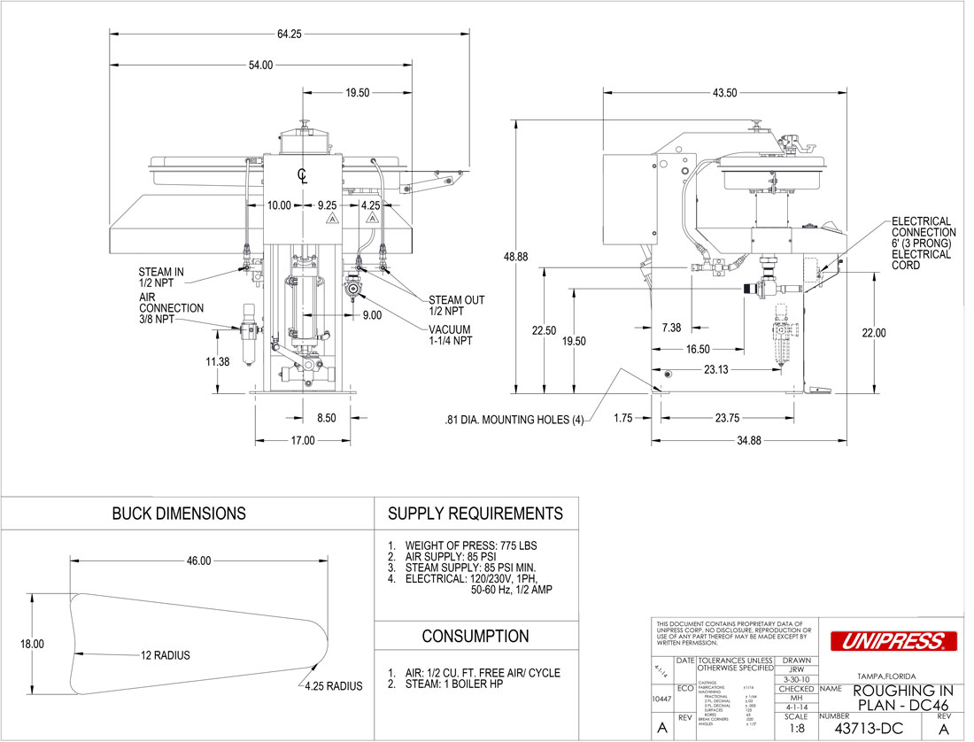 DC46S Roughing-In Drawing