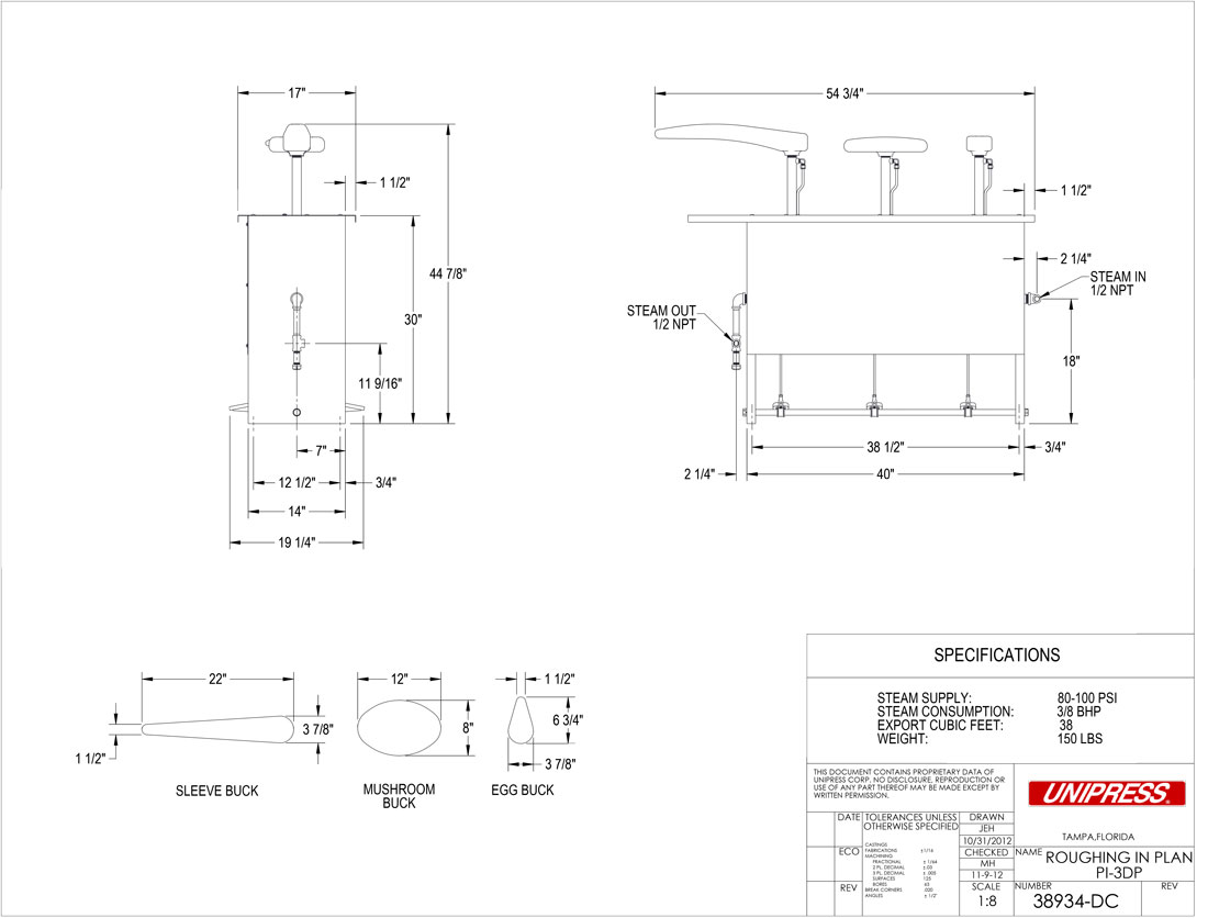 PI3DP Roughing-In Drawing