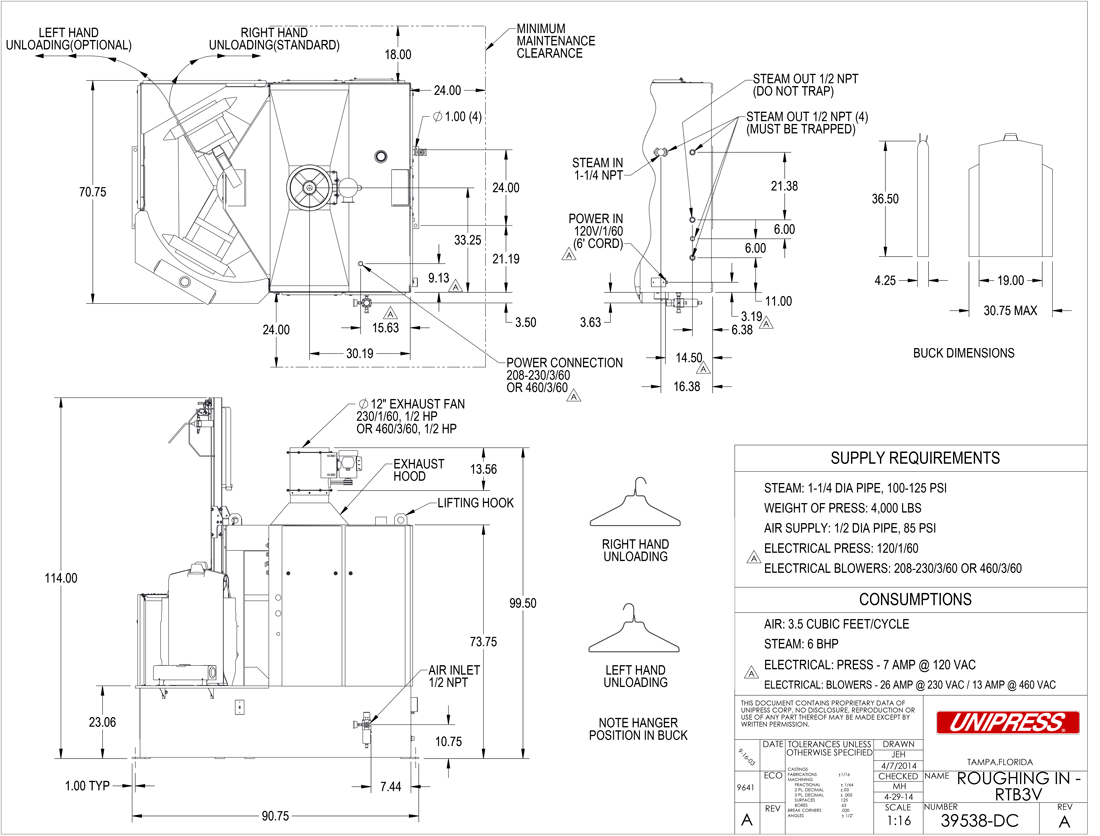 RTB3V Roughing-In Drawing